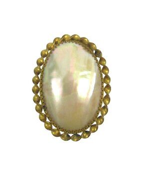 Victorian Shell Brooch Mother of Pearl 2 in Antique Pin Estate Vintage Goldtone